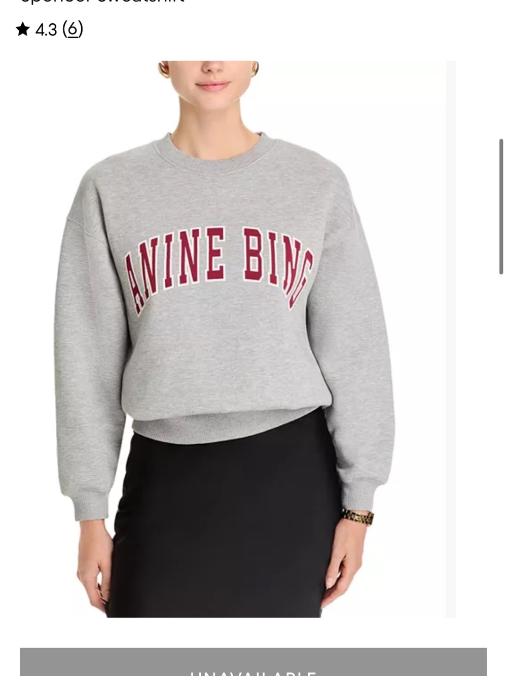 Anine Bing Spencer Light Gray Crewneck Sweatshirt with Burgundy Logo, xs